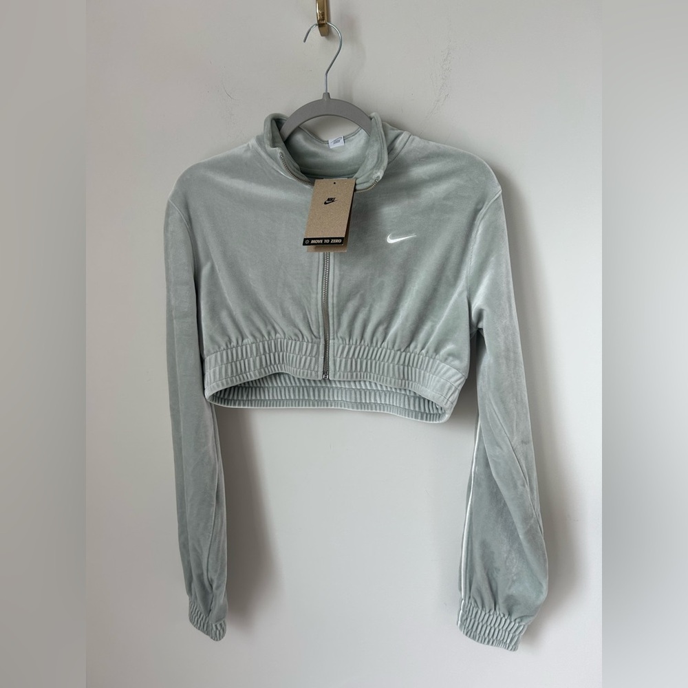 Nike sage Green zip up crop velour Jacket